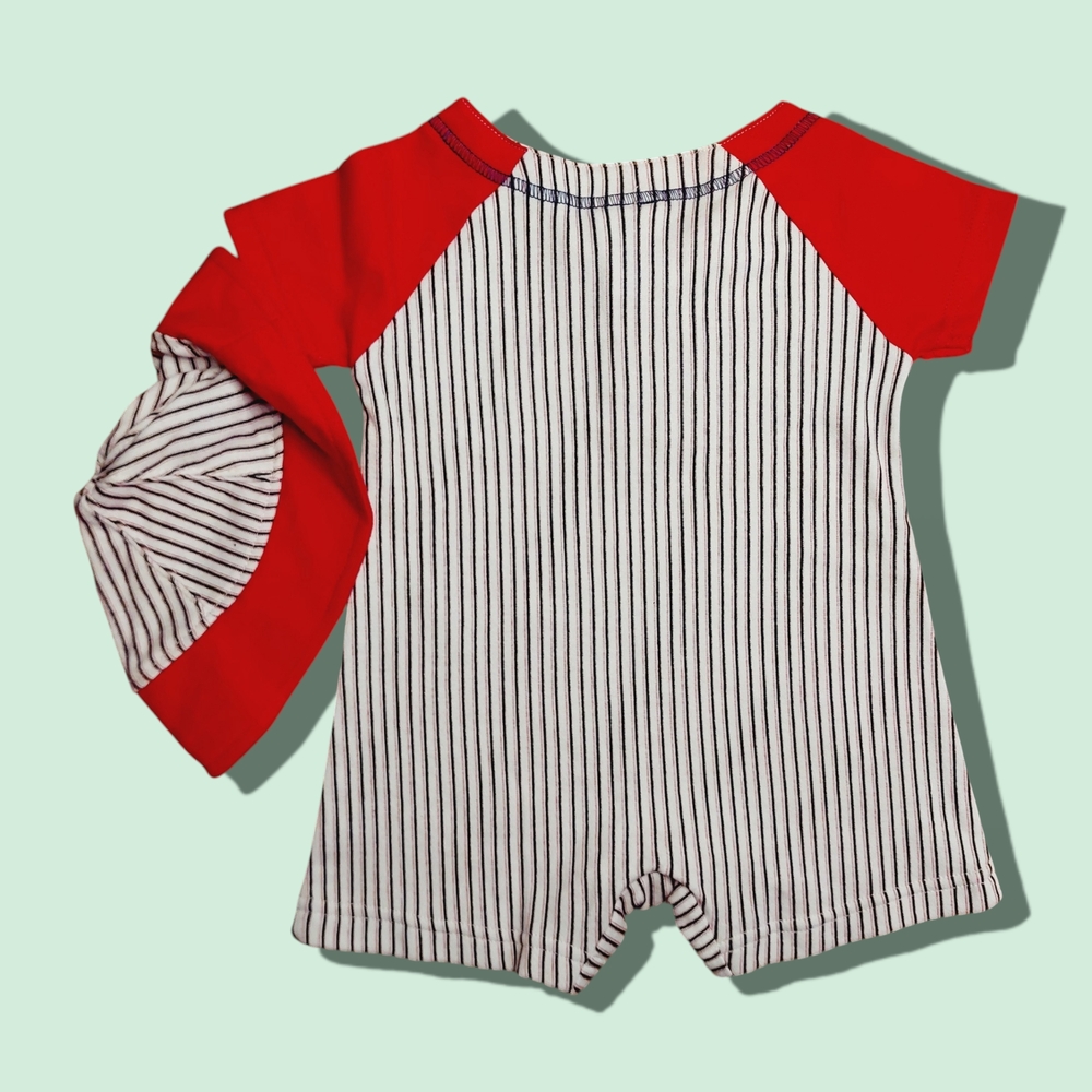 Little By Little | Baseball Striped Baby Romper w. Cap | 3/6 Months | NEW |NWT| - Picture 2 of 3